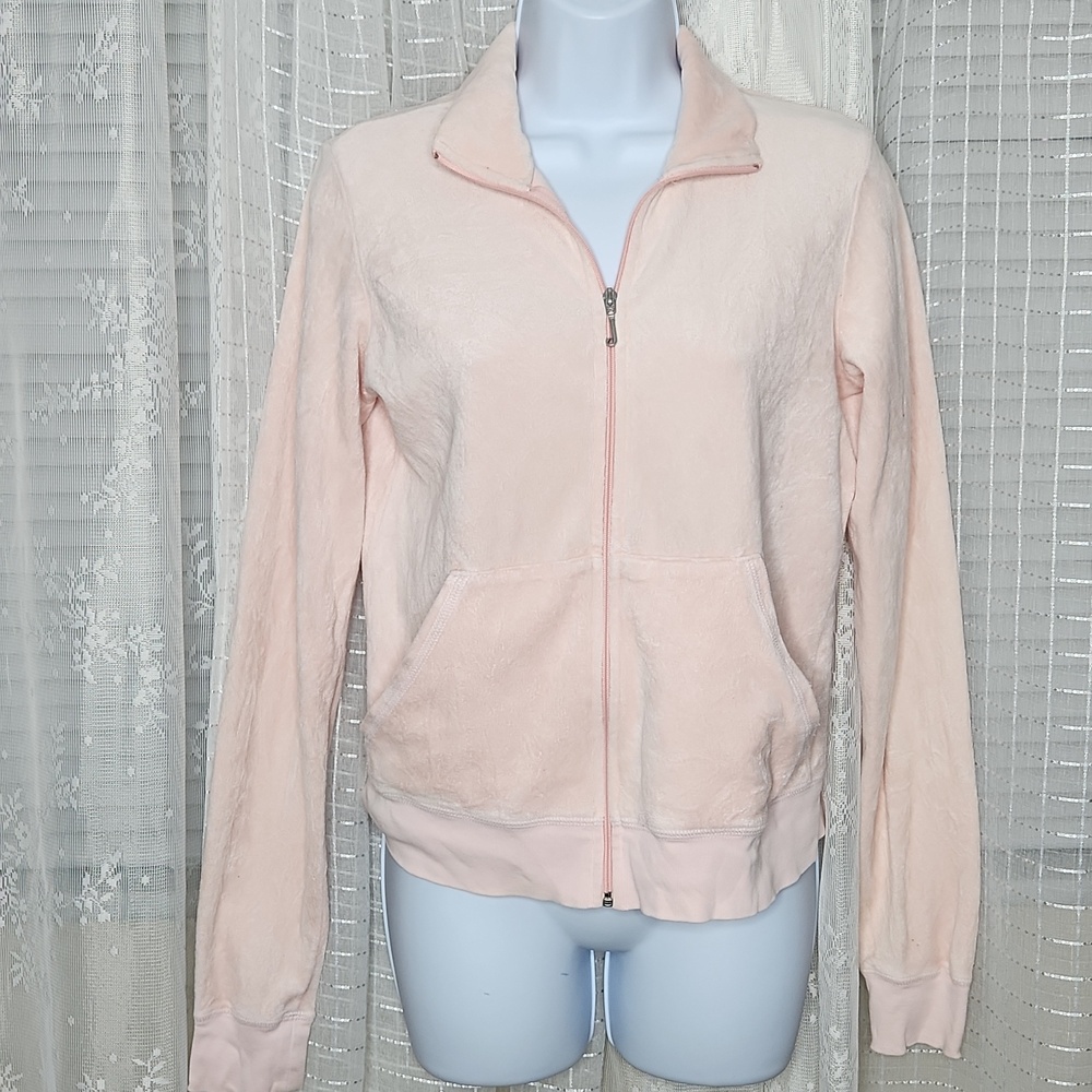 Vintage Juicy Couture Baby Pink Front Zip Velour Hoodie Jacket SzL